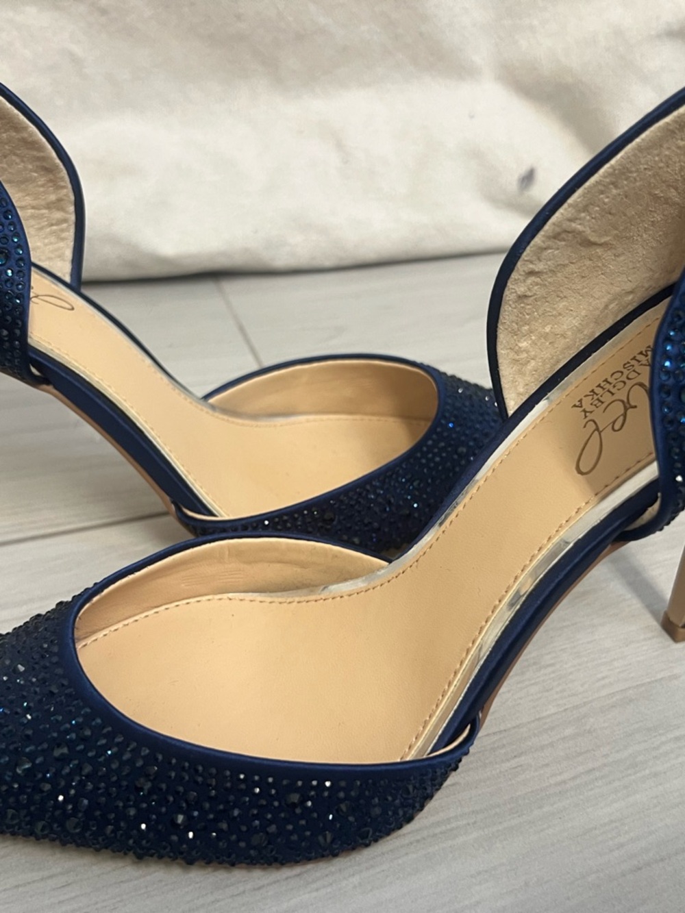 Jewel‎ Badgley Mischka Grace 2 Piece Navy Stiletto Heel Crystal Accents Sz 7 - Picture 6 of 8